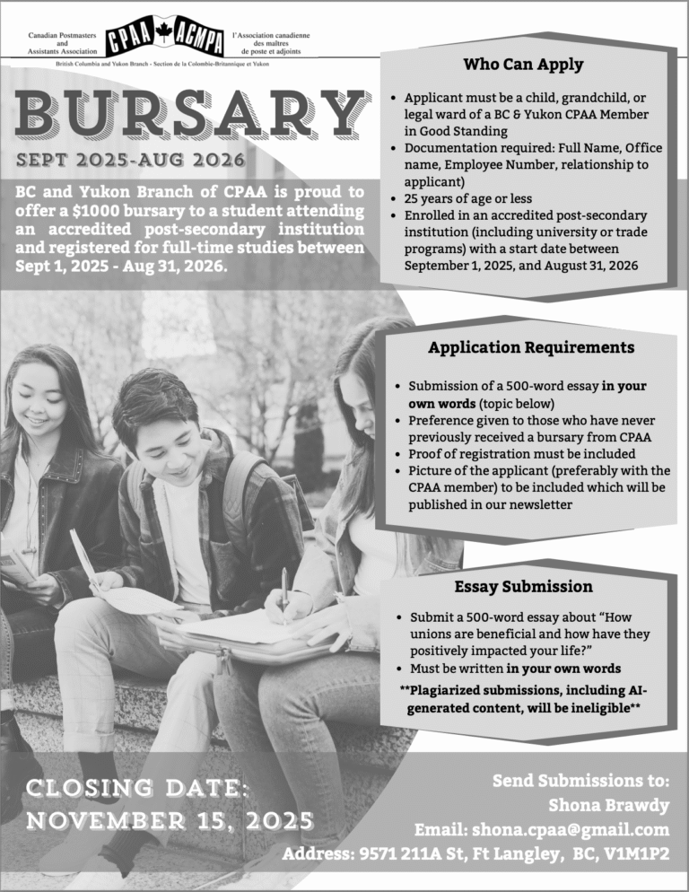 2025-2026 Bursary: Deadline to apply is November 15, 2025